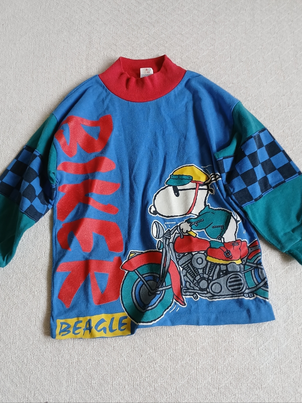 snoopy vintage kidcore biker shirt usa kid size 5 colorblock tee joe cool peanut